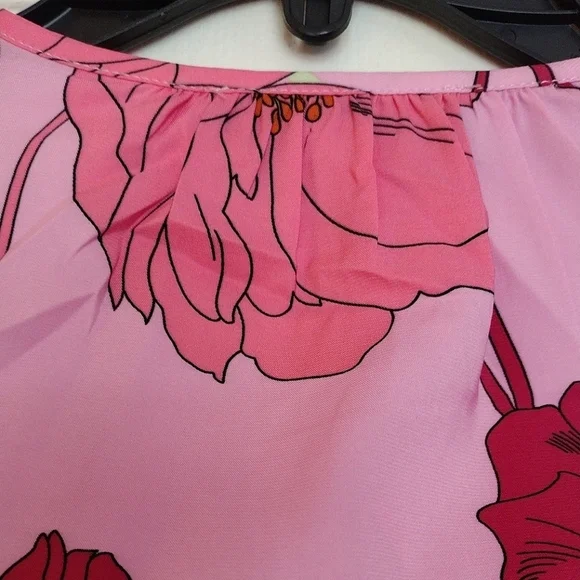 Philosophy Long Sleeved Keyhole Pleated Neckline Pink Floral Iris Print … - Picture 9 of 13